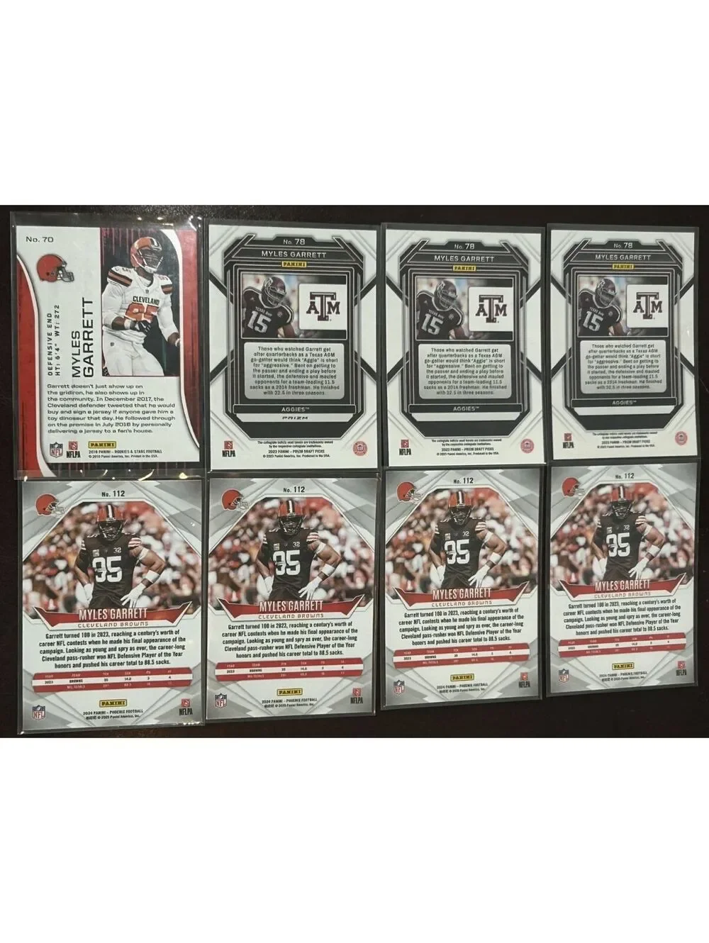 MYLES GARRETT PANINI COLLECTION 8 NM ROOKIES & STARS/PRIZM/PHOENIX LOT + INSERTS